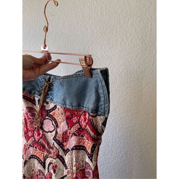 Y2k denim lace up paisley‎ floral midi skirt size 8 bratz boho - Picture 4 of 6